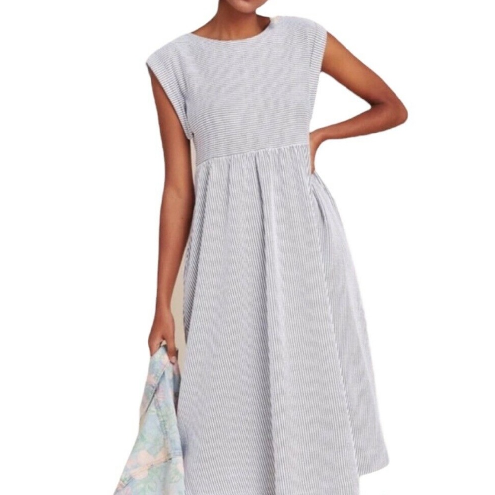 Anthropologie Maeve blue and white striped midi dress, NWOT